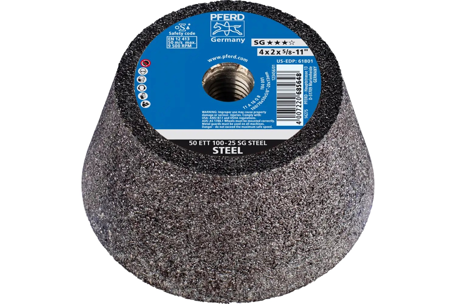 Picture of Pferd Cup Wheel, 4" X 3-1/2 X 5/8-11, Sg Steel, T11, Aluminum Oxide